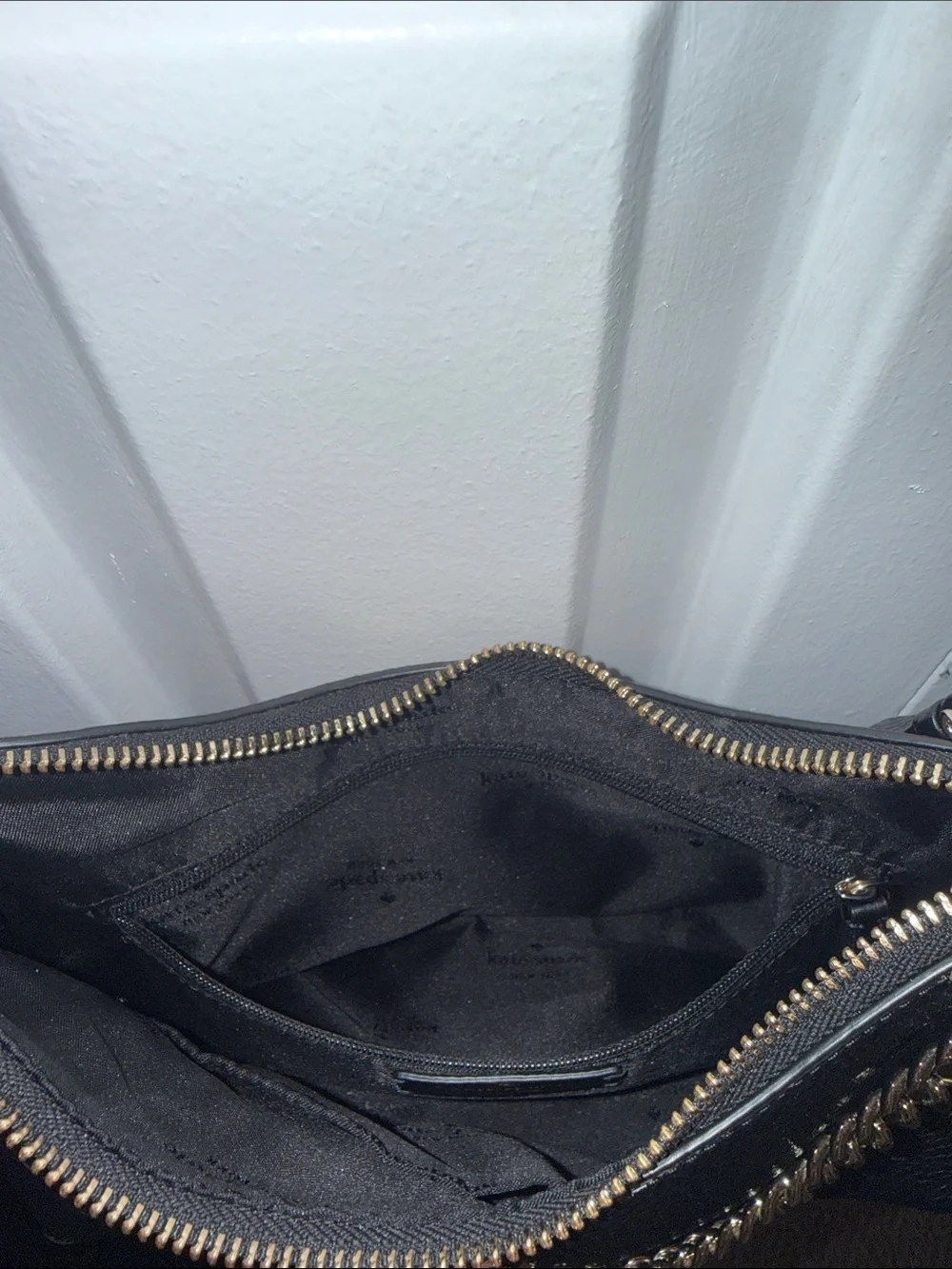 kate spade Black Pebbled Leather Shoulder Bag with Chain Accent